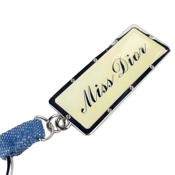 AUTH VTG Christian Dior Miss Dior Nameplate Logo Denim Keychain Key Holder Fob - Picture 14 of 14